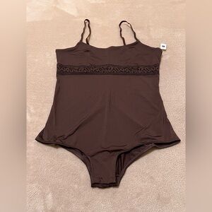 Gap GapBody Shapewear Intimates Brown Lace Trim Bodysuit Sz L